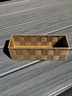 Signature Homestyles Woven Rectangular Organizer Basket in Gold Tone